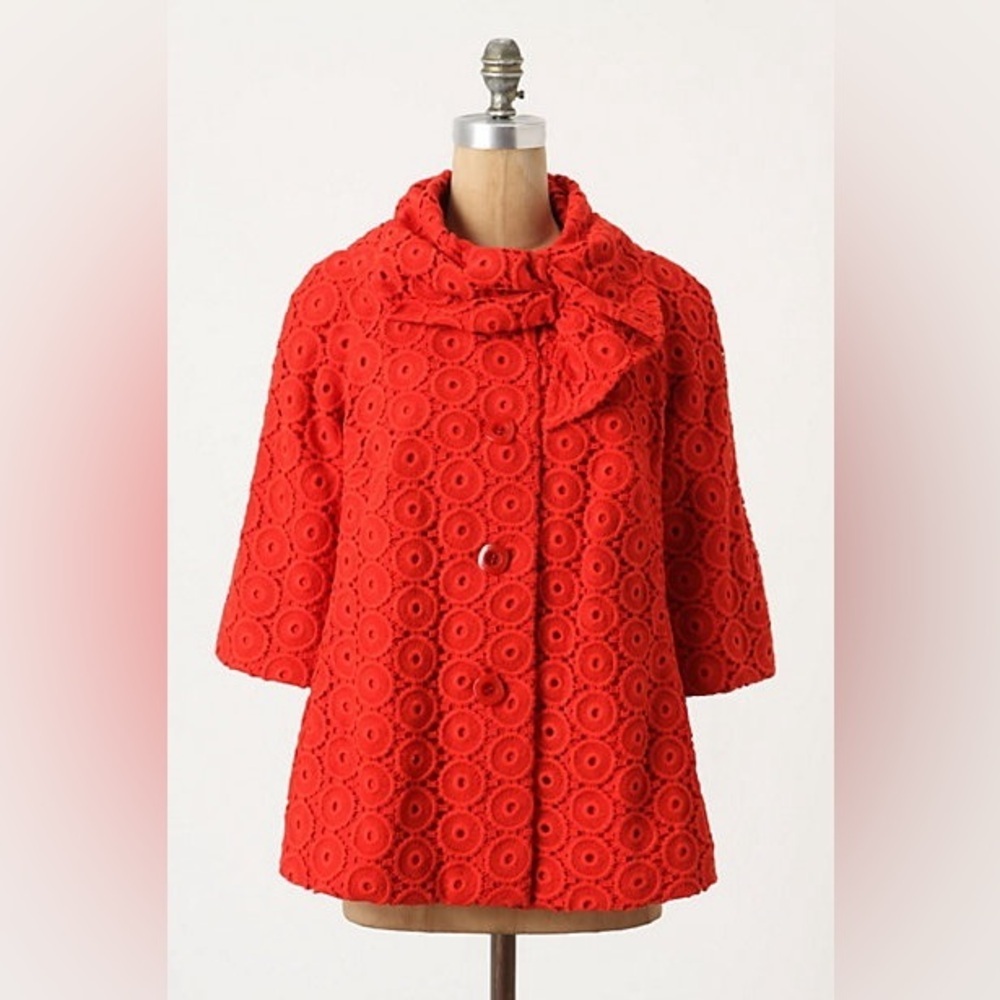 Anthropologie Vintage Retro Tabitha Cherry Red Eyelet Size Small